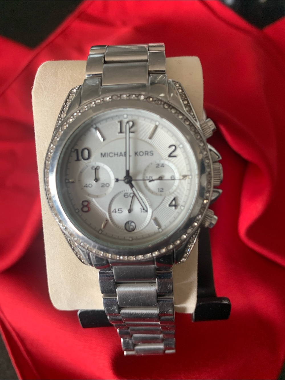 Michael Kors Silver-Tone Crystal Bezel Chronograph Watch - Silver/White